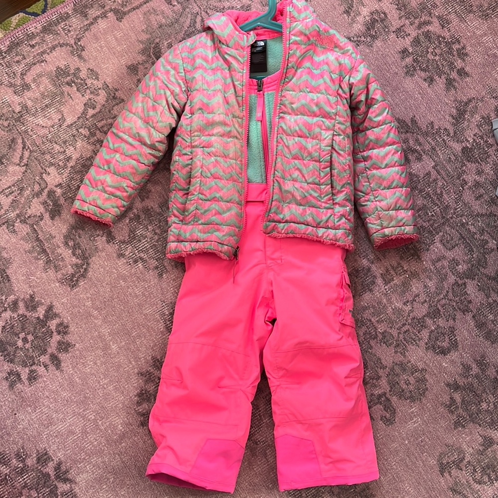 North Face snow bib and reversible coat